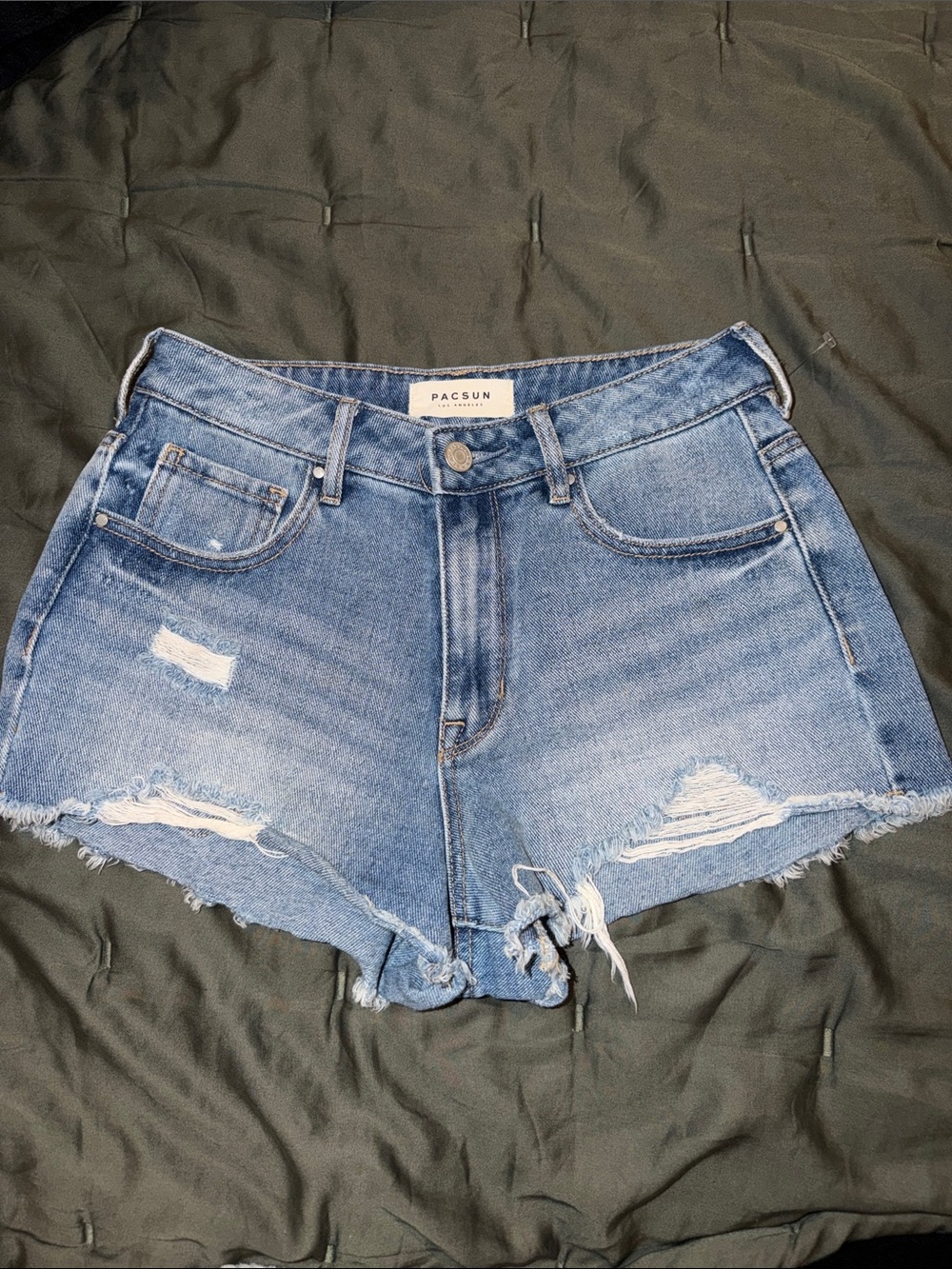 PacSun Light Blue Distressed High-Rise Denim Shorts